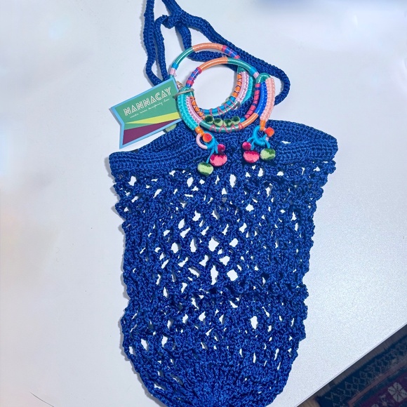 NWT NANNACAY Fishnet Pompom-embellished Macramé Tote - Picture 1 of 11